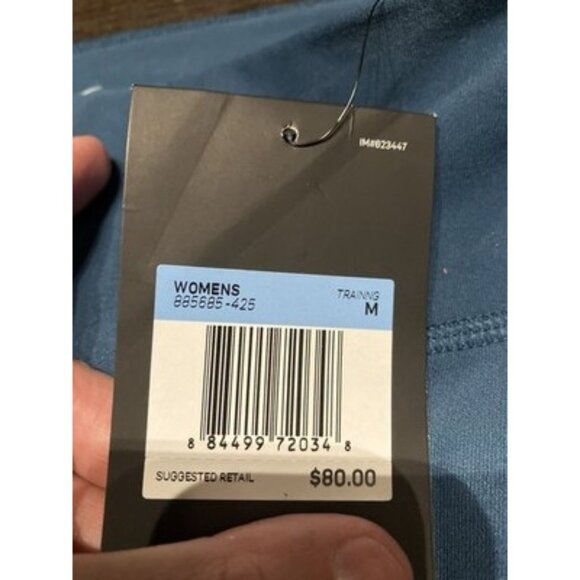 NWT Women’s Nike Training Leggings Size Medium Blue/Black Crop Dri Fit - Picture 3 of 6